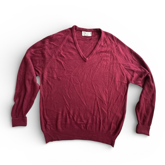 Vintage Christian Dior made in USA Men's Deep Red V-Neck Sweater Sz XL